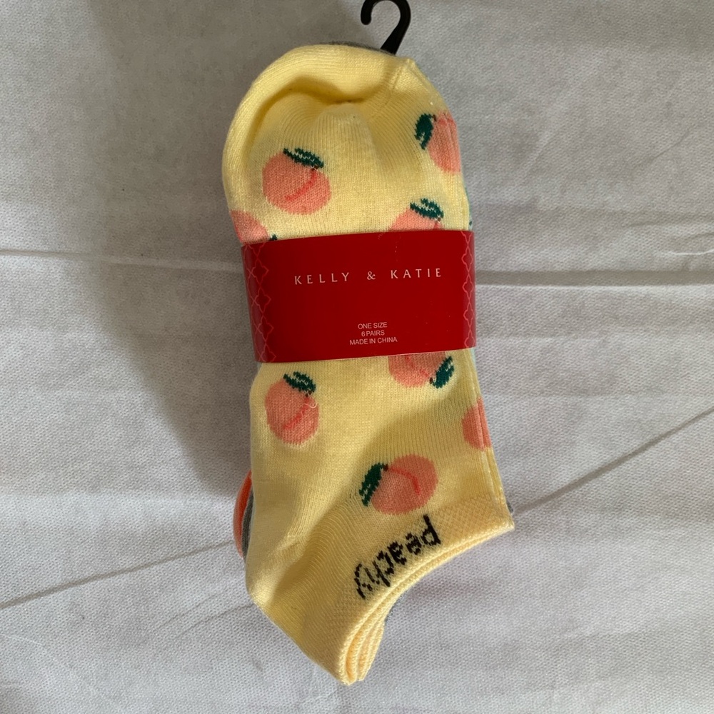 Kelly & Katie Pastel Fruit Puns Low Cut Ankle Socks NWT 6 Pack One Size